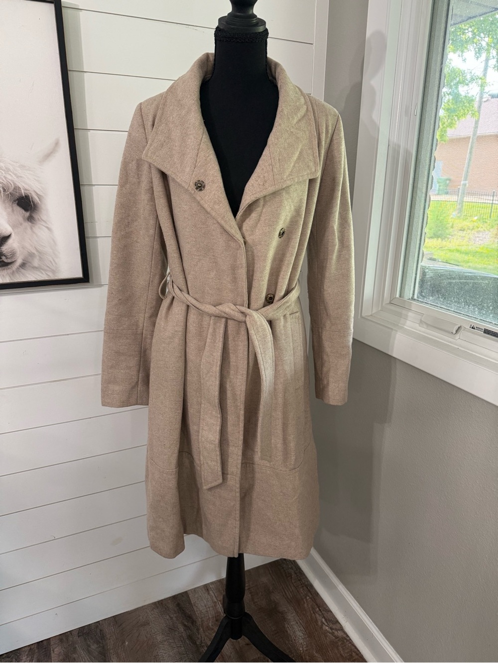ASOS Women’s Beige Belted Trench Coat Size US 8 UK 12 Double Breasted Long Coat